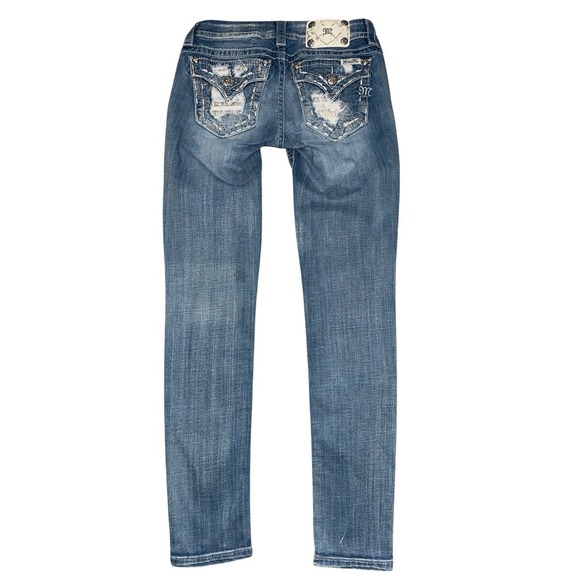 Miss Me Cuffed Skinny Jeans Womens 26 Light Wash‎ Embellished Denim Western - Picture 2 of 15